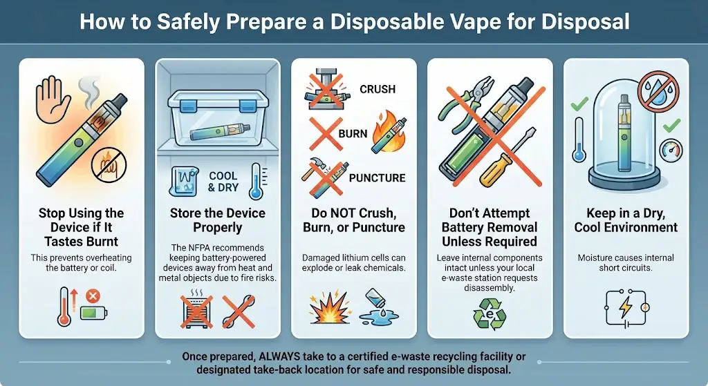Steps to prepare a disposable vape for safe disposal and storage