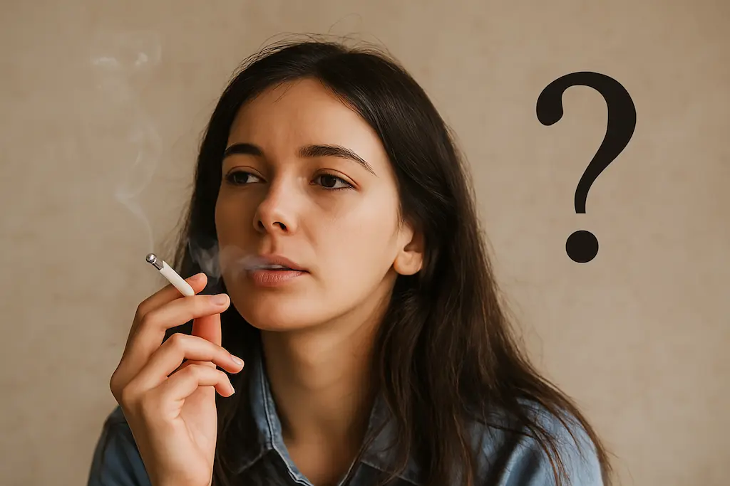 How Many Cigarettes Equal a Vape? The Complete Vape-to-Cigarette Comparison 4 Realistic photo of a thoughtful woman exhaling vapor – symbolizing curiosity about whether vaping is stronger than smoking.