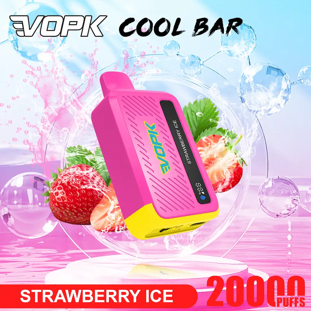VOPK Cool Bar 20000 20K Puffs 5% Nicotine Vape 4 VOPK Cool Bar 20000 puffs disposable vape in Strawberry Ice flavor