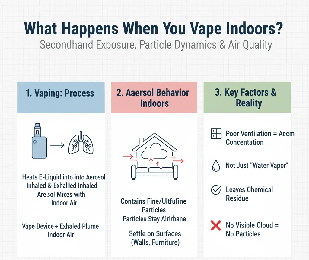 Vape aerosol spreading in indoor air after vaping