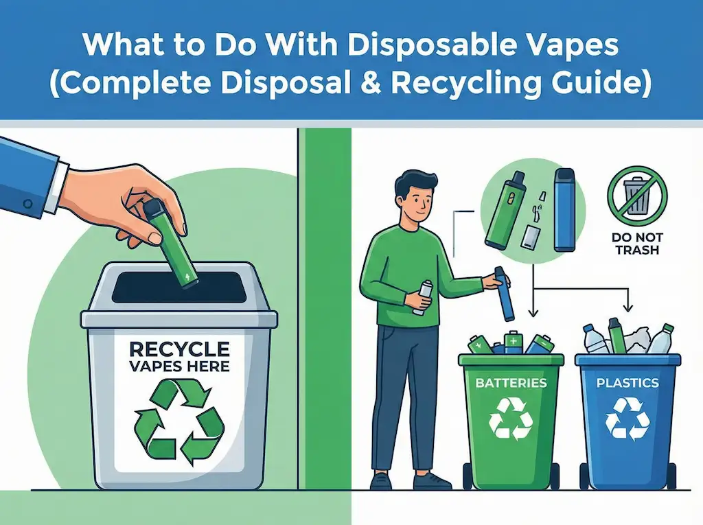 Guide on how to safely dispose and recycle disposable vapes with battery and e-waste steps