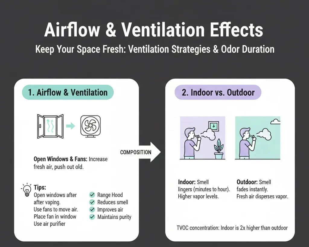 Airflow and ventilation effects on electronic cigarette smell