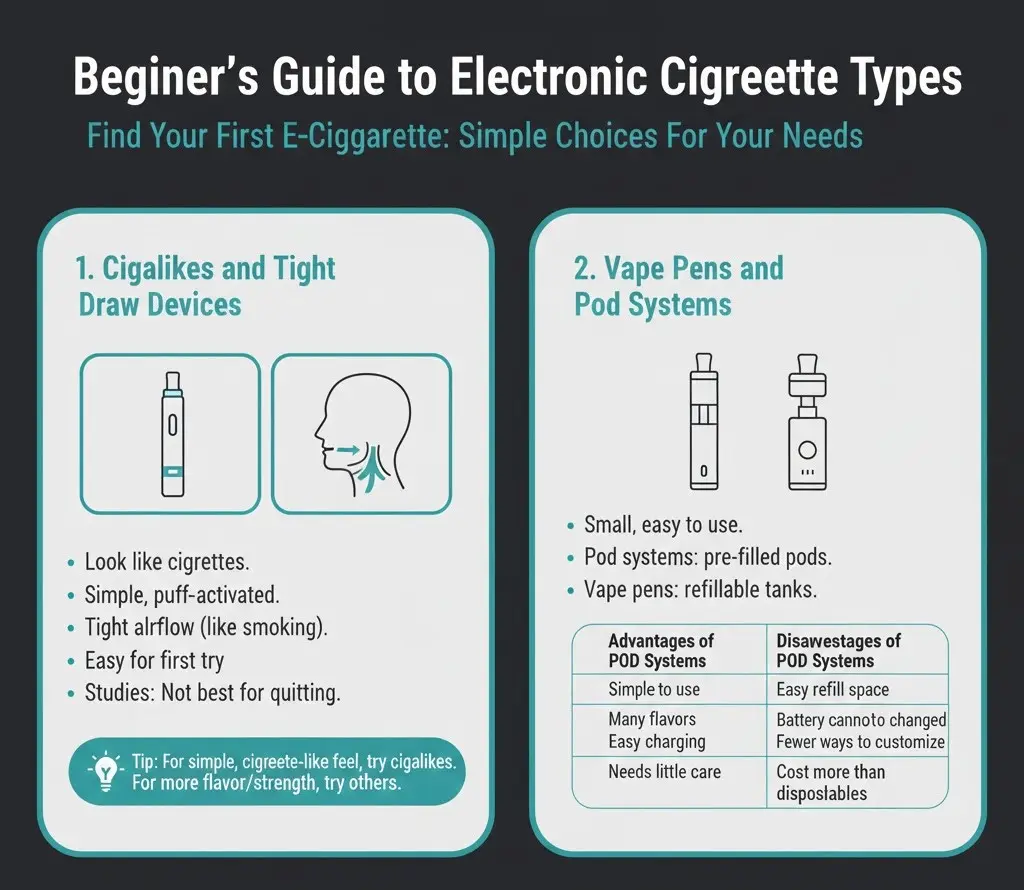 Sådan vælger du den bedste elektroniske cigaret til dine behov 3 sammenligning af elektroniske cigarettyper for begyndere