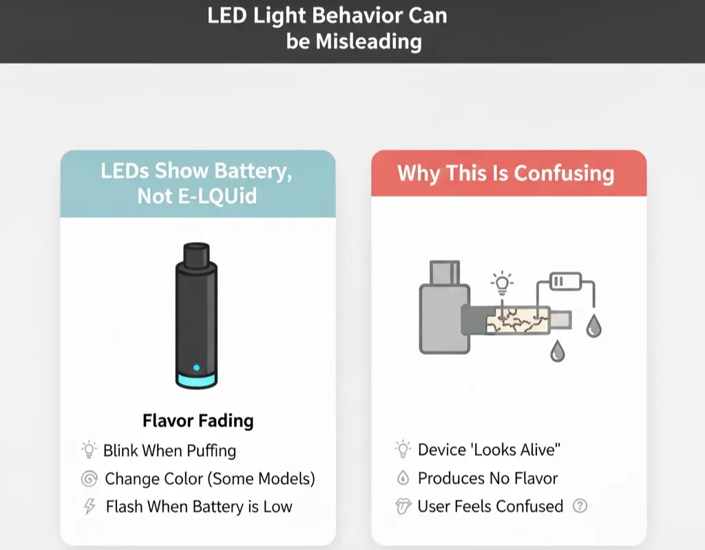 Disposable vape LED light on but no flavor left
