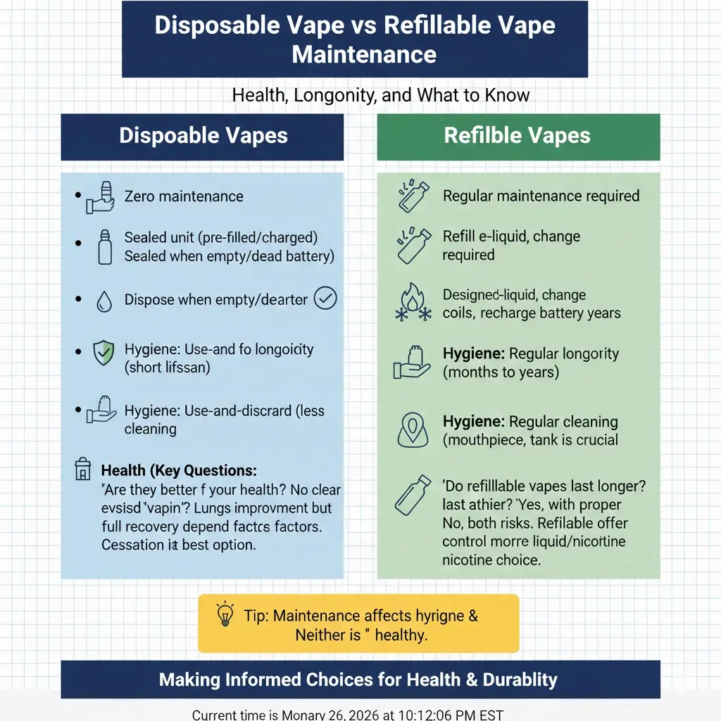 Vedligeholdelse af engangs-vape vs. genopfyldelig vape: Sundhed, lang levetid og hvad man skal vide
