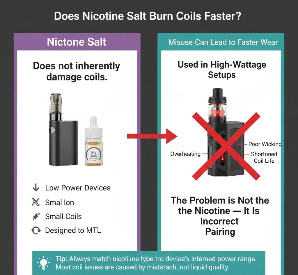 Qual è la differenza tra sale di nicotina e nicotina libera? 5 Il sale di nicotina danneggia più velocemente le bobine di svapo?