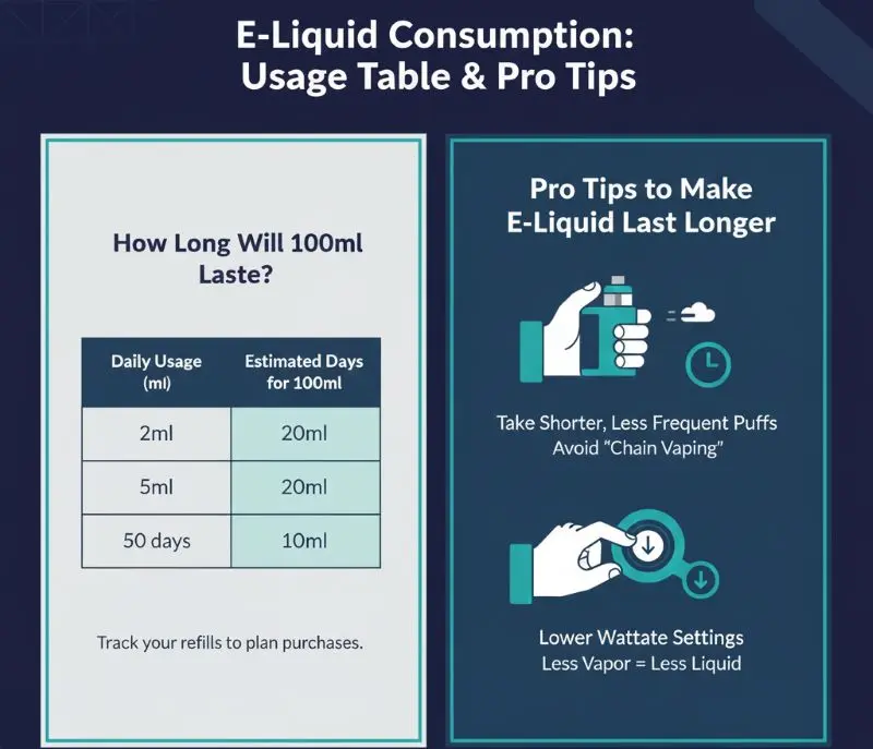 Quanto tempo possono durare 100 millilitri di e-liquid 5 Tabella di consumo del liquido elettronico con uso quotidiano e consigli per i professionisti