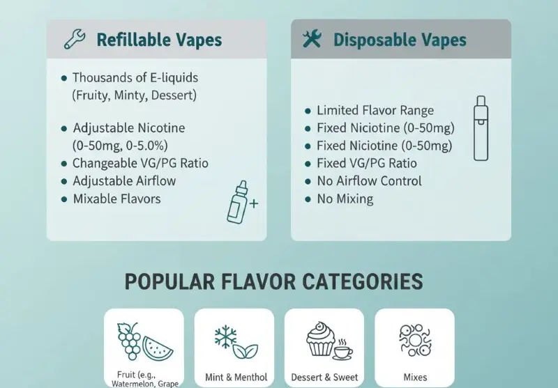 Disposable electronic cigarettes vs refillable electronic cigarettes 5 Flavor and nicotine options for disposable and refillable electronic cigarettes