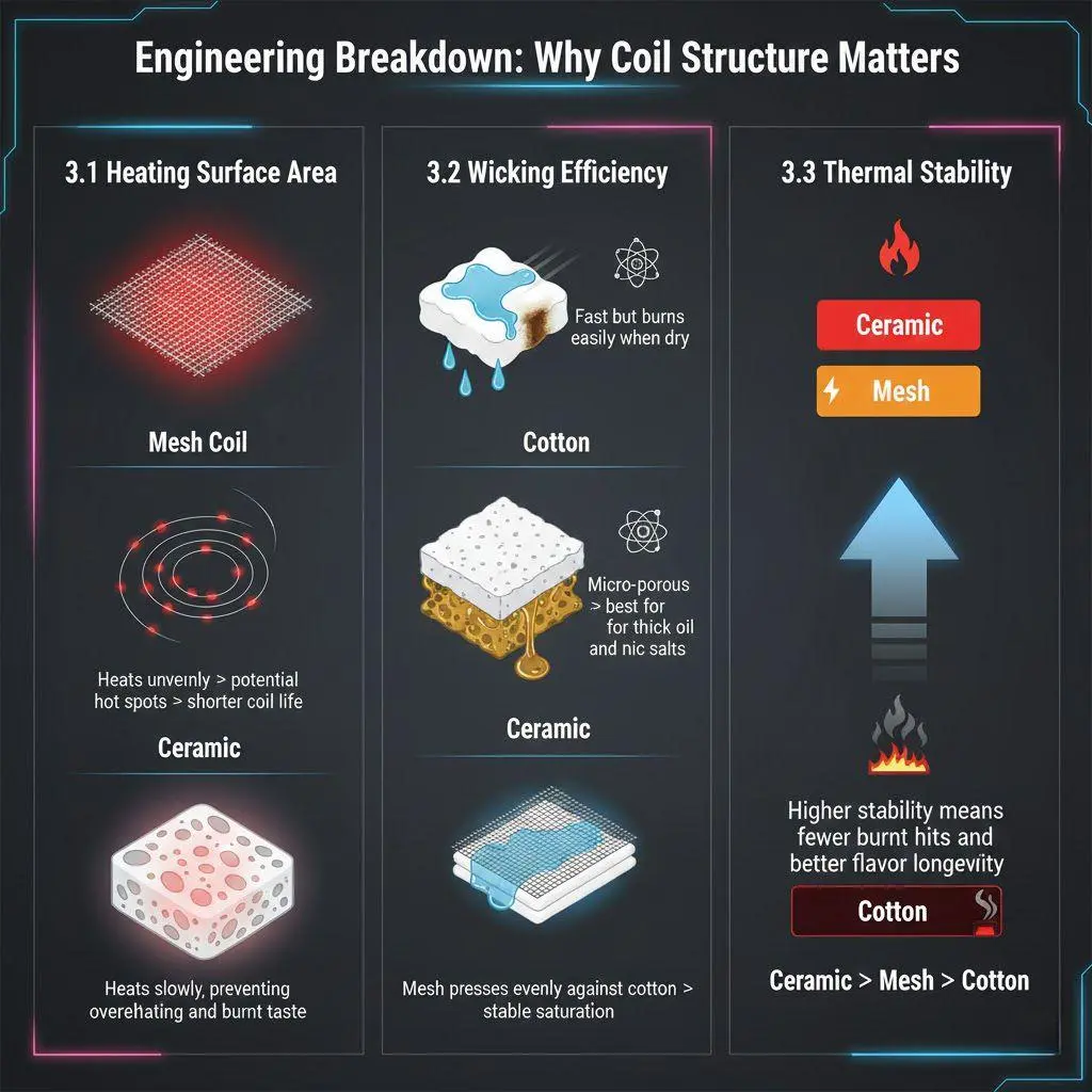 Complete Expert Guide: Types of Atomizer Cores for Electronic Cigarettes 4 Engineering explanation of why coil structure affects heat, flavor, and vapor in electronic cigarettes