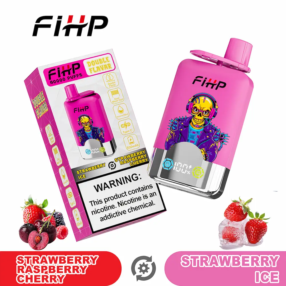 FIHP 40000 (40K) Puffs Dual Flavor Engangsdamp 5 FIHP 40000 40K puffs dual flavor engangs vape - Jordbær Hindbær Kirsebær & Jordbær Is