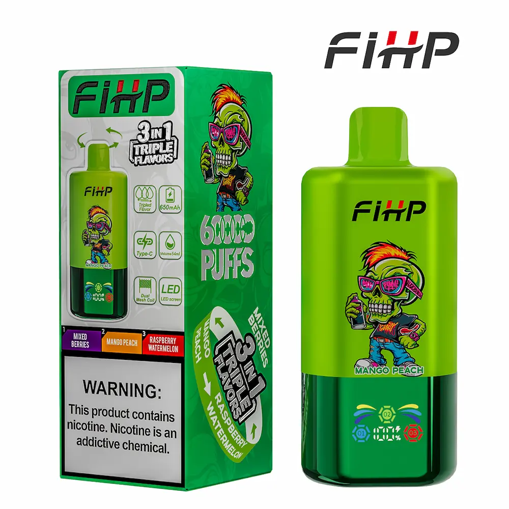 FIHP 60000 60K Puffs 3-i-1 Triple Flavor Vape 6 FIHP 60000 3-i-1 engangs vape Blandede bær Hindbær Vandmelon Mango Fersken