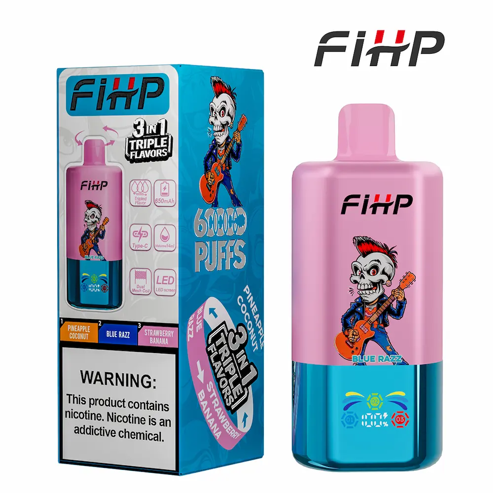 FIHP 60000 60K Puffs 3-i-1 Triple Flavor Vape 4 FIHP 60000 3-i-1 engangs vape Ananas Kokosnød Blå Razz Jordbær Banan
