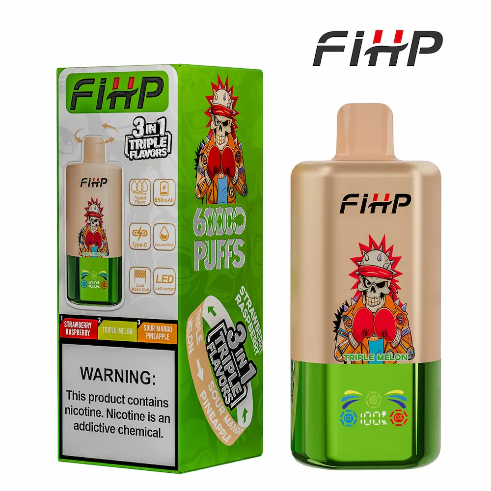 FIHP 60000 60K Puffs 3-i-1 Triple Flavor Vape 5 FIHP 60000 3-i-1 engangs vape Jordbær Hindbær Triple Melon Sur Mango Ananas