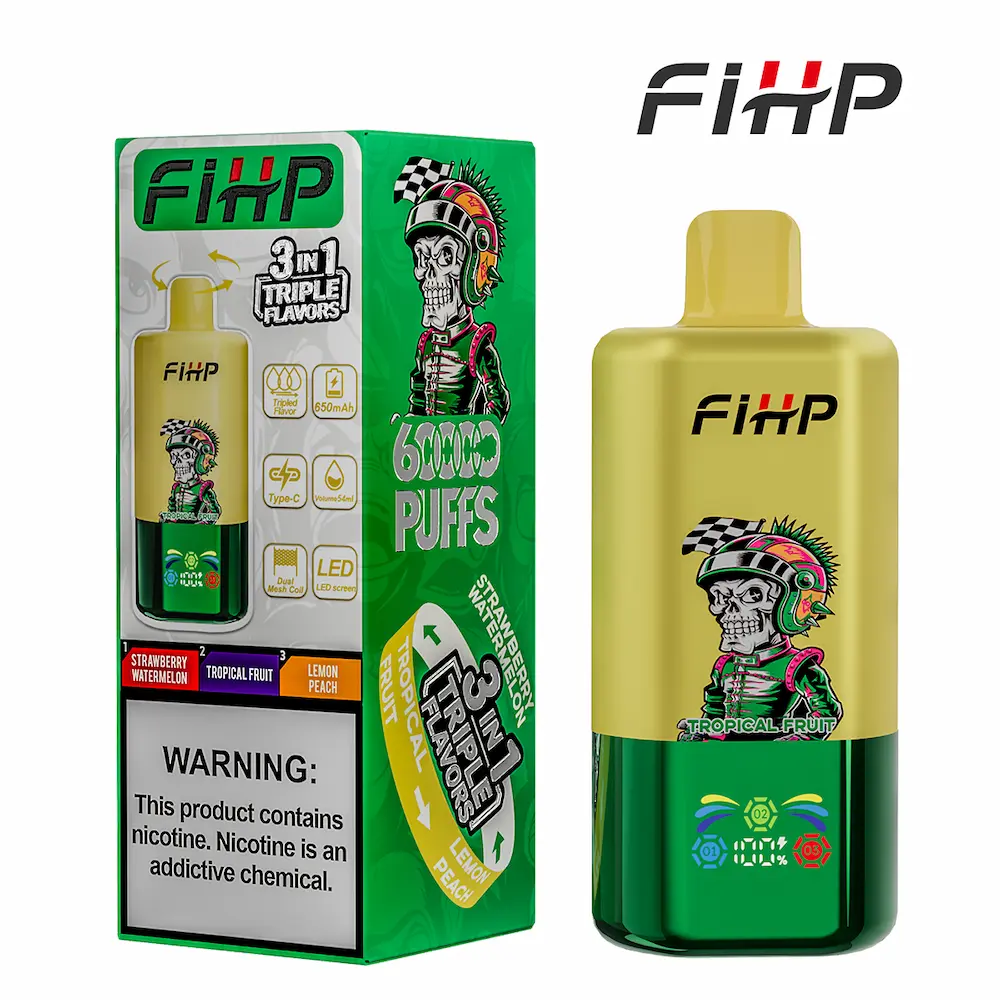 FIHP 60000 60K Puffs 3-i-1 Triple Flavor Vape 8 FIHP 60000 3-i-1 engangs vape Tropisk frugt Jordbær Vandmelon Citron Fersken
