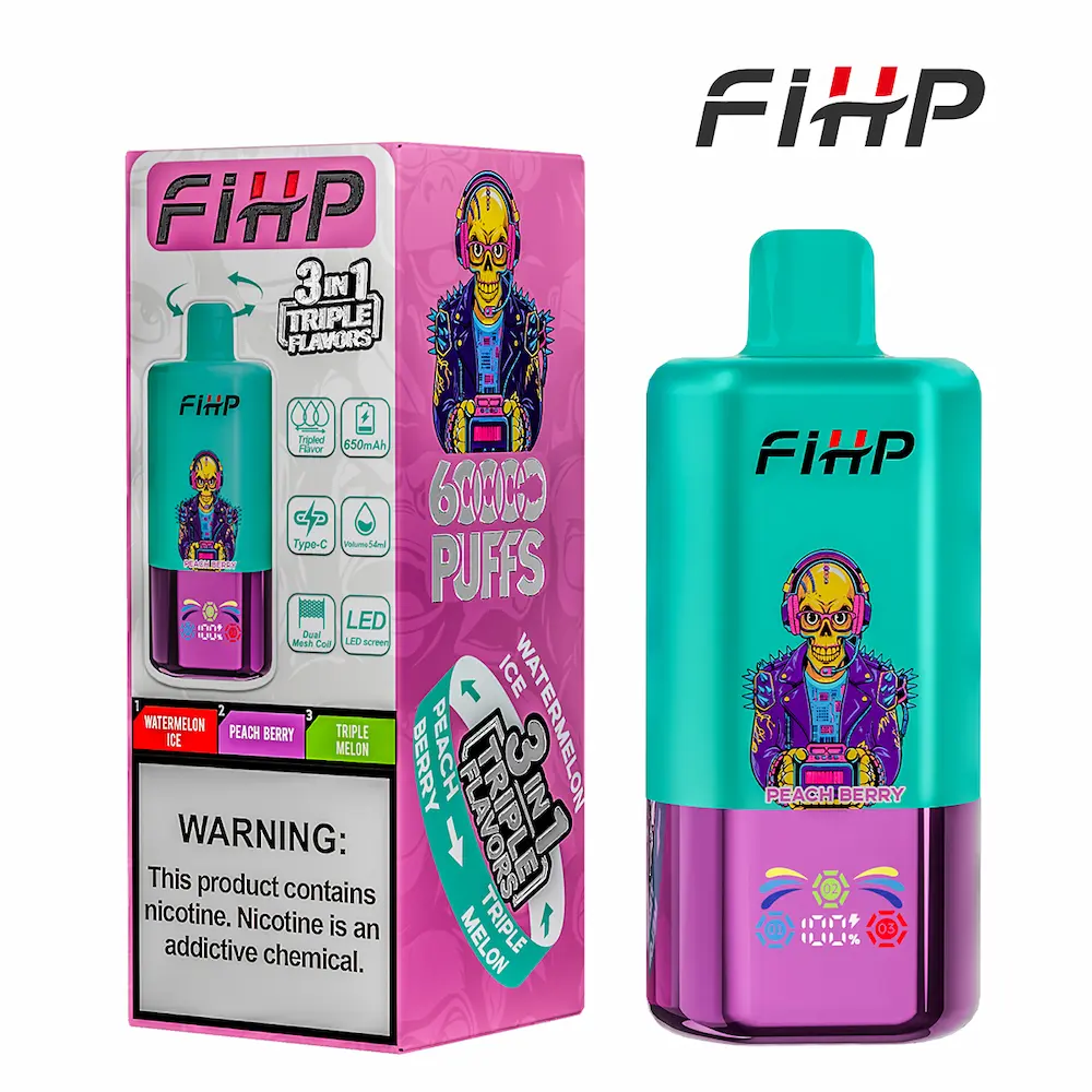 FIHP 60000 60K Puffs 3-i-1 Triple Flavor Vape 10 FIHP 60000 3-i-1 engangs vape Vandmelon Ice Peach Berry Triple Melon