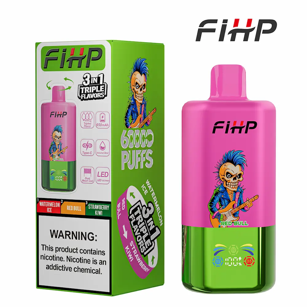 FIHP 60000 60K Puffs 3-i-1 Triple Flavor Vape 11 FIHP 60000 3-i-1 engangs vape Vandmelon Ice Red Bull Jordbær Kiwi