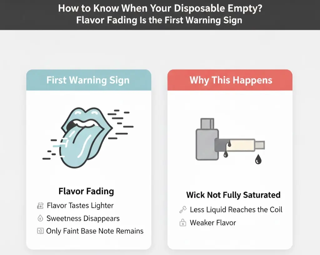 How to know when a disposable vape is empty based on performance changes