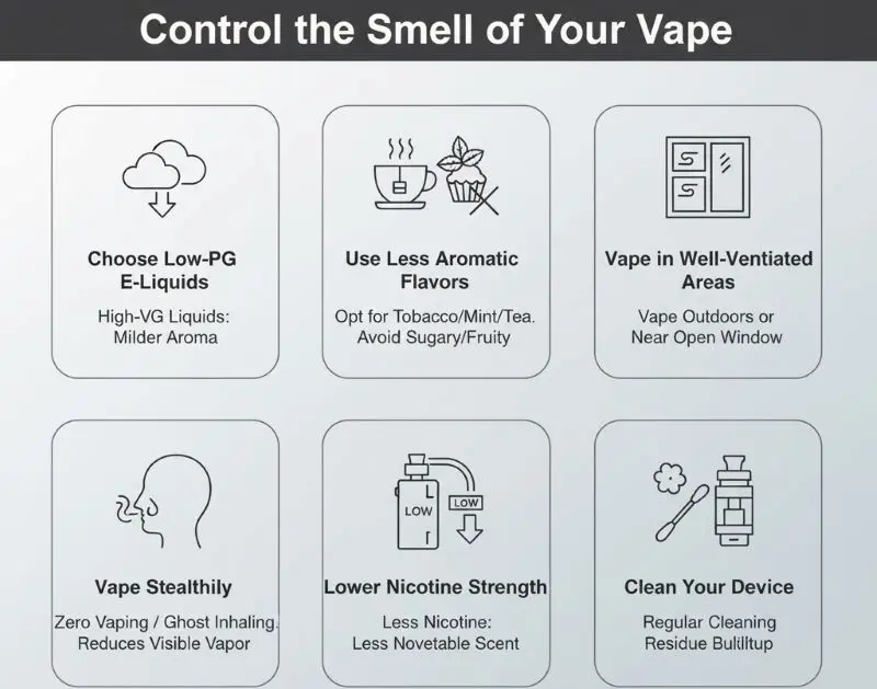 Tips to reduce vape smell like high VG liquid and ventilated areas
