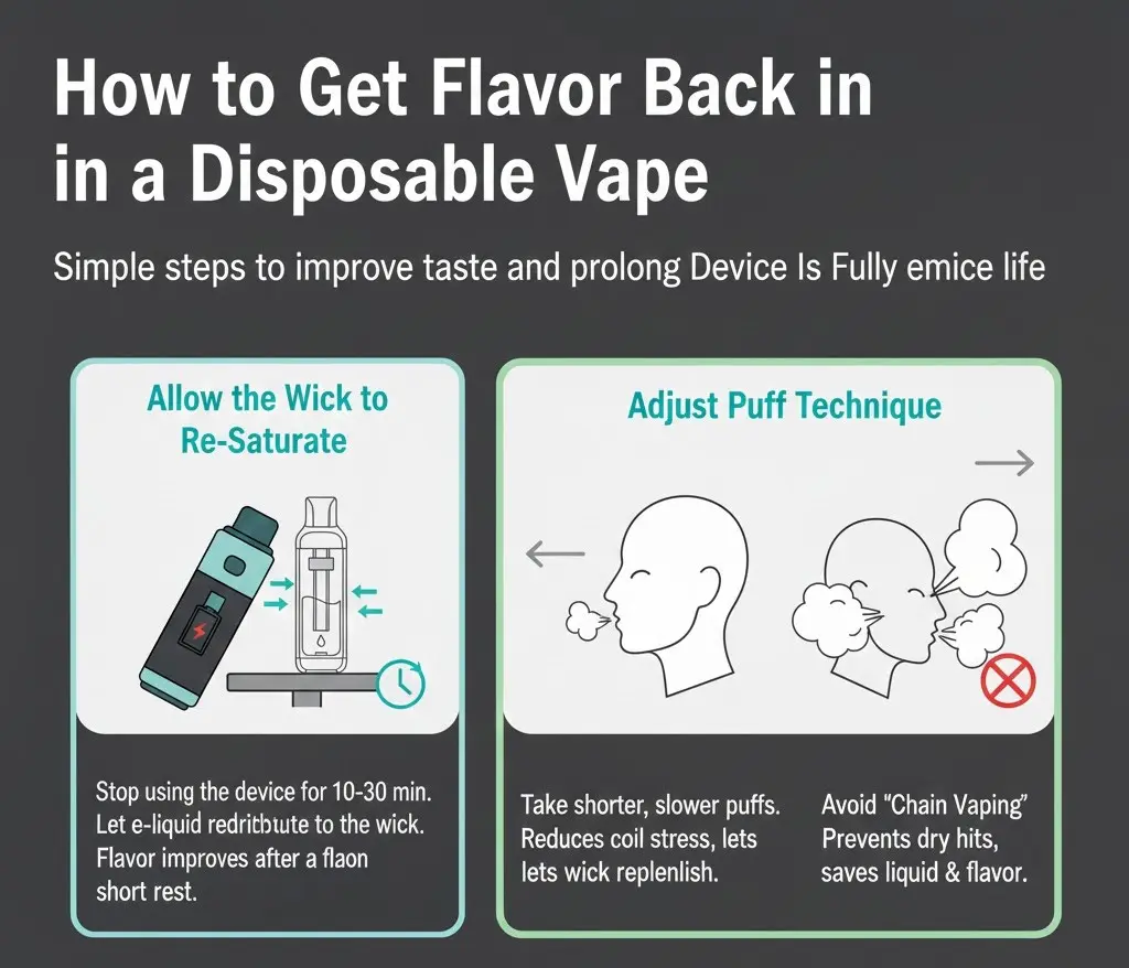 Perché i vapers usa e getta smettono di produrre aromi? 5 Riposare una svapata usa e getta per ripristinare l'aroma