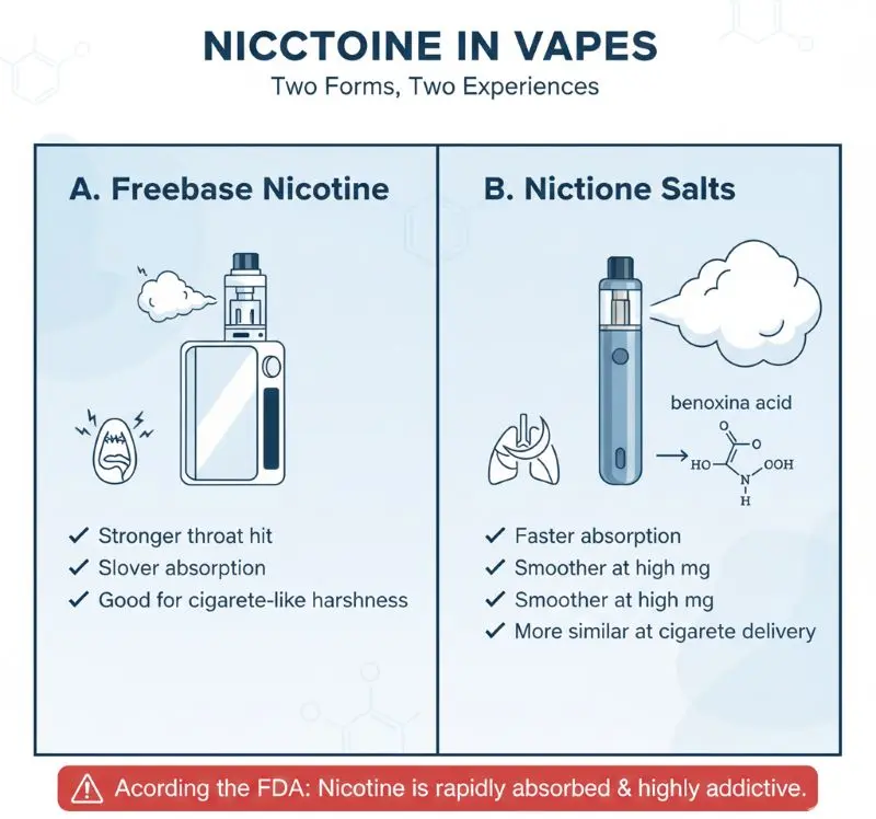 What Are the Components of Electronic Cigarette E-Liquid? (Full Scientific Guide) 5 Nicotine in vape e-liquid explained with freebase and nicotine salt types