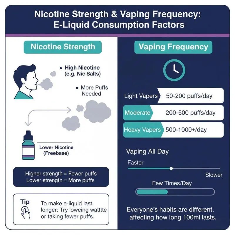 Quanto possono durare 100 millilitri di e-liquid 3 L'intensità della nicotina e la frequenza di svapo influenzano l'uso di e-liquid