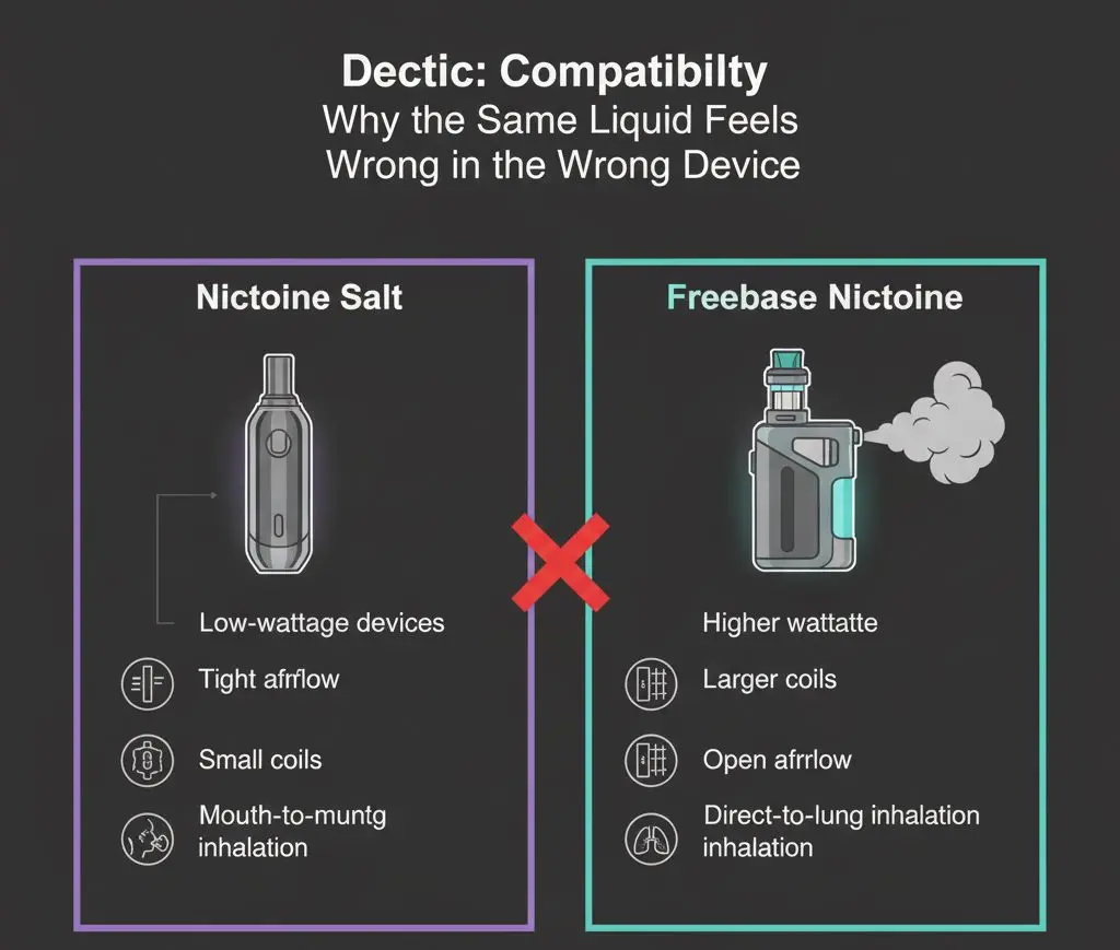 Qual è la differenza tra sale di nicotina e nicotina libera? 4 Compatibilità del sale di nicotina e della base libera con i dispositivi di svapo