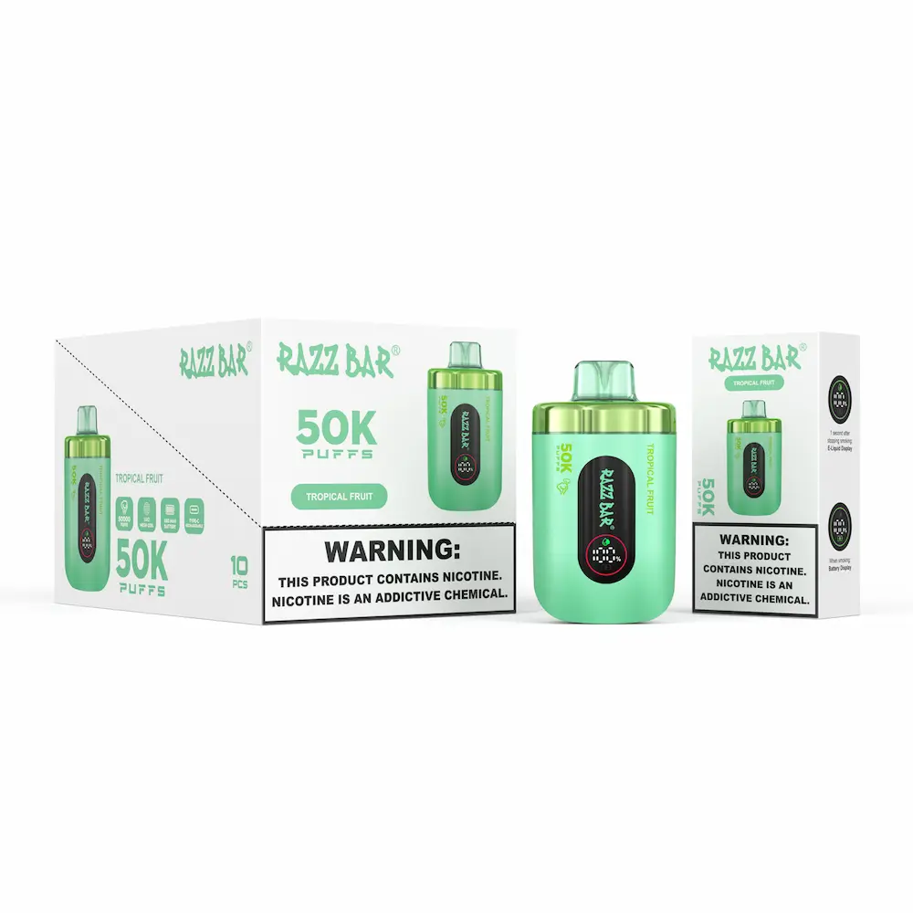 RAZZ BAR 50000 (50K) Puffs Disposable Vape 2 RAZZ BAR 50000 puffs disposable vape – Tropical Fruit flavor
