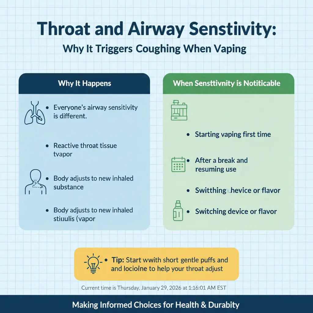 Throat and airway sensitivity causing coughing after vaping