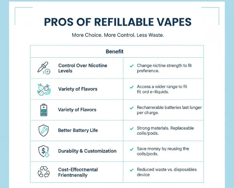 Disposable electronic cigarettes vs refillable electronic cigarettes 4 Refillable vape device with tank, coil, and e-liquid bottle