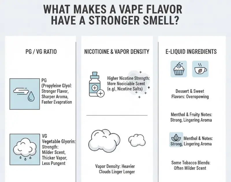 Factors that make vape flavors smell stronger like PG ratio and ingredients