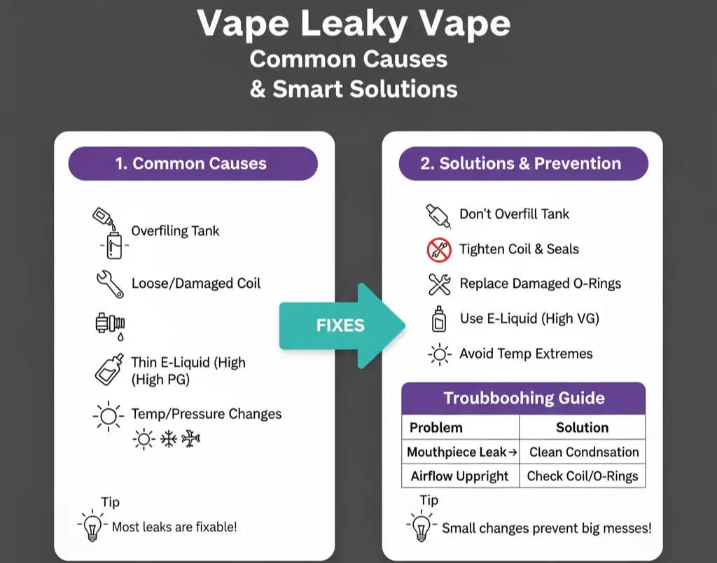 Vape device repeatedly leaking e-liquid oil