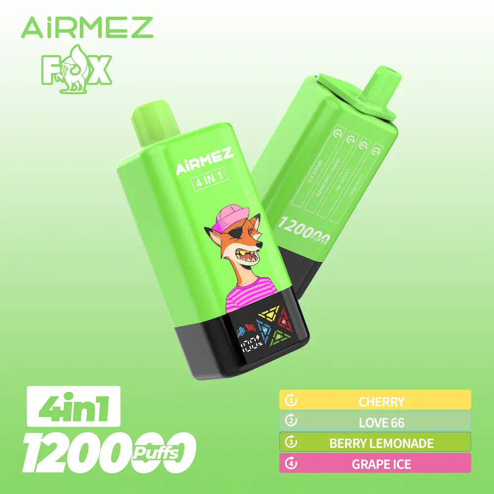 airmez-fox-120k-puffs-4-in-1-cherry-love-66-berry-lemonade-grape-ice Airmez Fox 120K puffs 4 in 1 disposable vape – Cherry | Love 66 | Berry Lemonade | Grape Ice