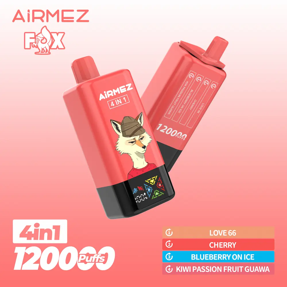 airmez-fox-120k-puffs-4-in-1-love-66-cherry-blueberry-on-ice-kiwi-passion-fruit-guava Airmez Fox 120K puffs 4 in 1 disposable vape – Love 66 | Cherry | Blueberry On Ice | Kiwi Passion Fruit Guava
