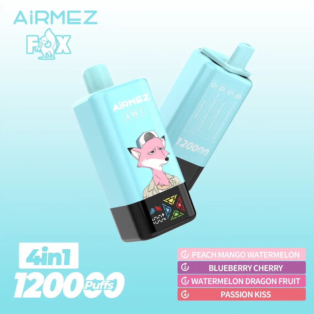 airmez-fox-120k-puffs-4-in-1-peach-mango-watermelon-blueberry-cherry-watermelon-dragon-fruit-passion-kiss Airmez Fox 120K puffs 4 in 1 disposable vape – Peach Mango Watermelon | Blueberry Cherry | Watermelon Dragon Fruit | Passion Kiss