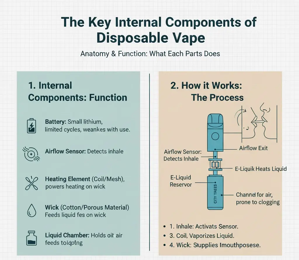 How to Use a City Trees Disposable Vape Pen 4 City Trees disposable vape pen internal components