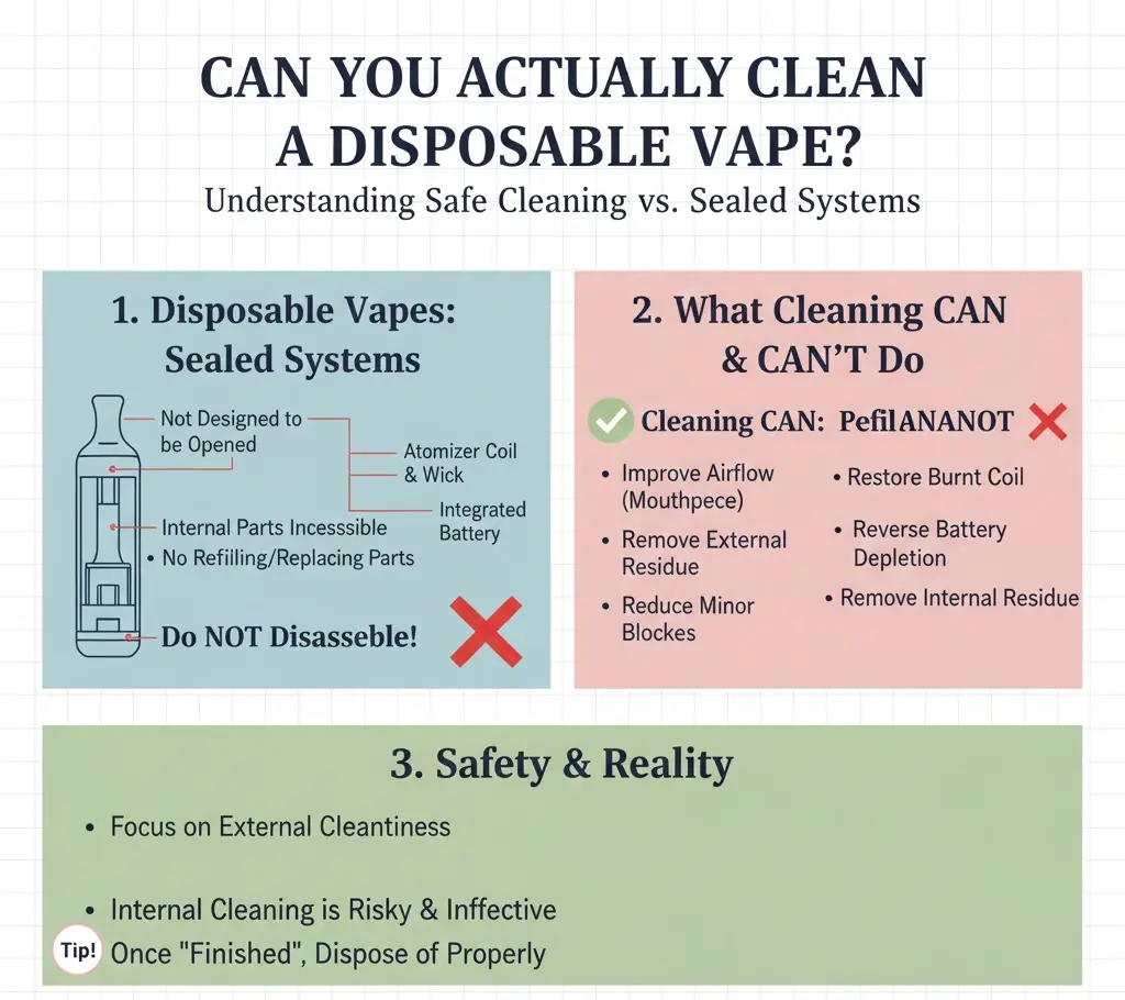 Disposable Vape Clogged or Sticky? Safe Ways to Restore Airflow and Performance 3 Cleaning disposable vape mouthpiece to remove condensation safely