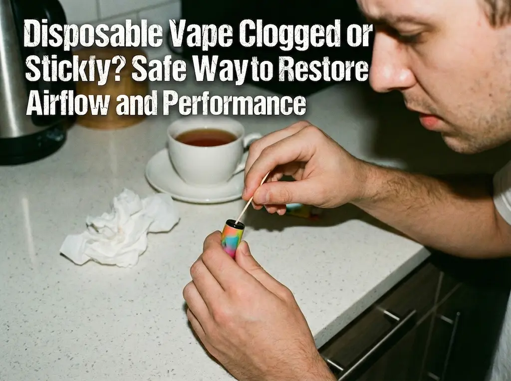 Disposable Vape Clogged or Sticky? Safe Ways to Restore Airflow and Performance 2 Disposable vape clogged airflow with sticky condensation buildup