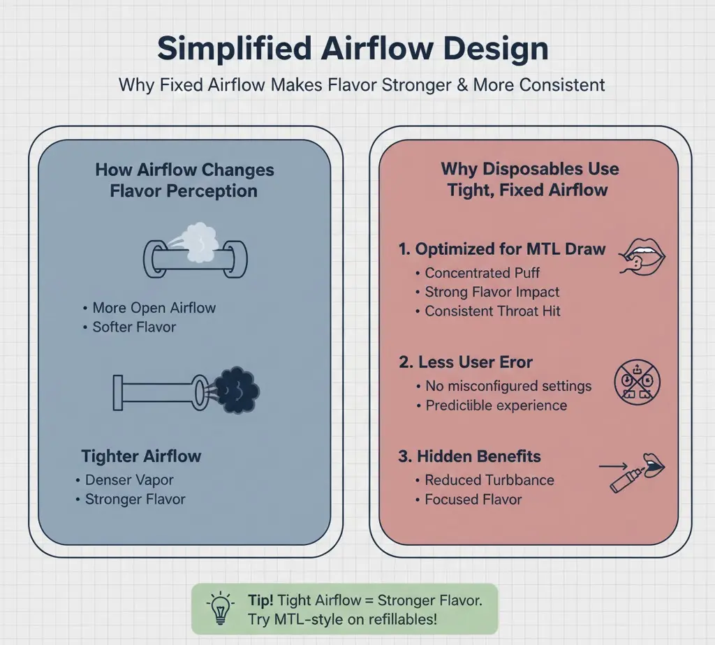 Fixed airflow design in disposable vapes