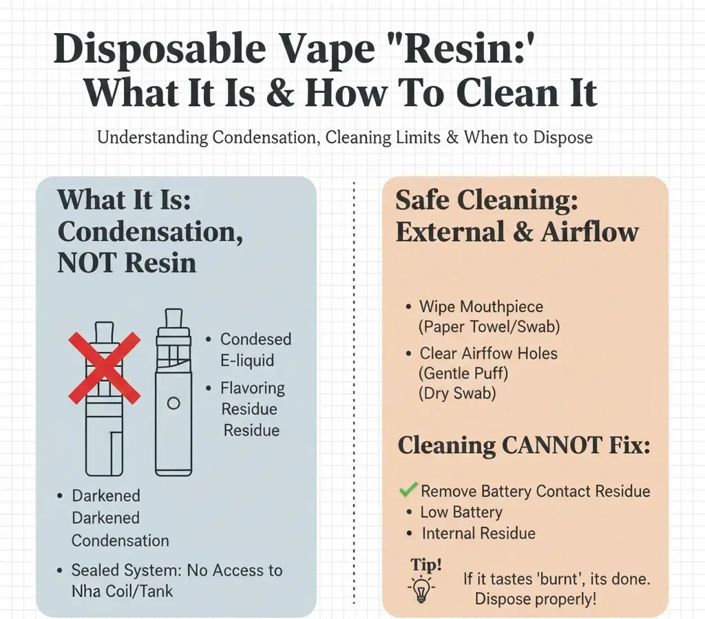 Disposable Vape Clogged or Sticky? Safe Ways to Restore Airflow and Performance 4 Sticky residue near disposable vape mouthpiece often mistaken for resin