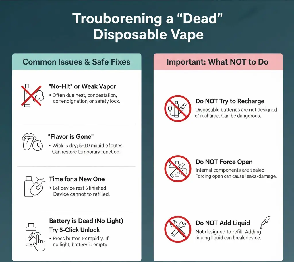 Safe troubleshooting steps for a disposable vape