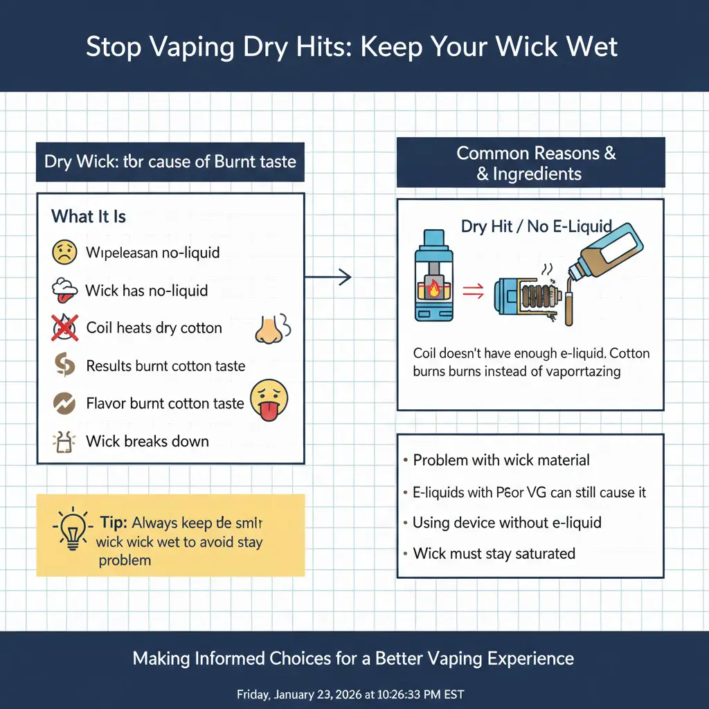 Dry wick causing burnt smell in vape device
