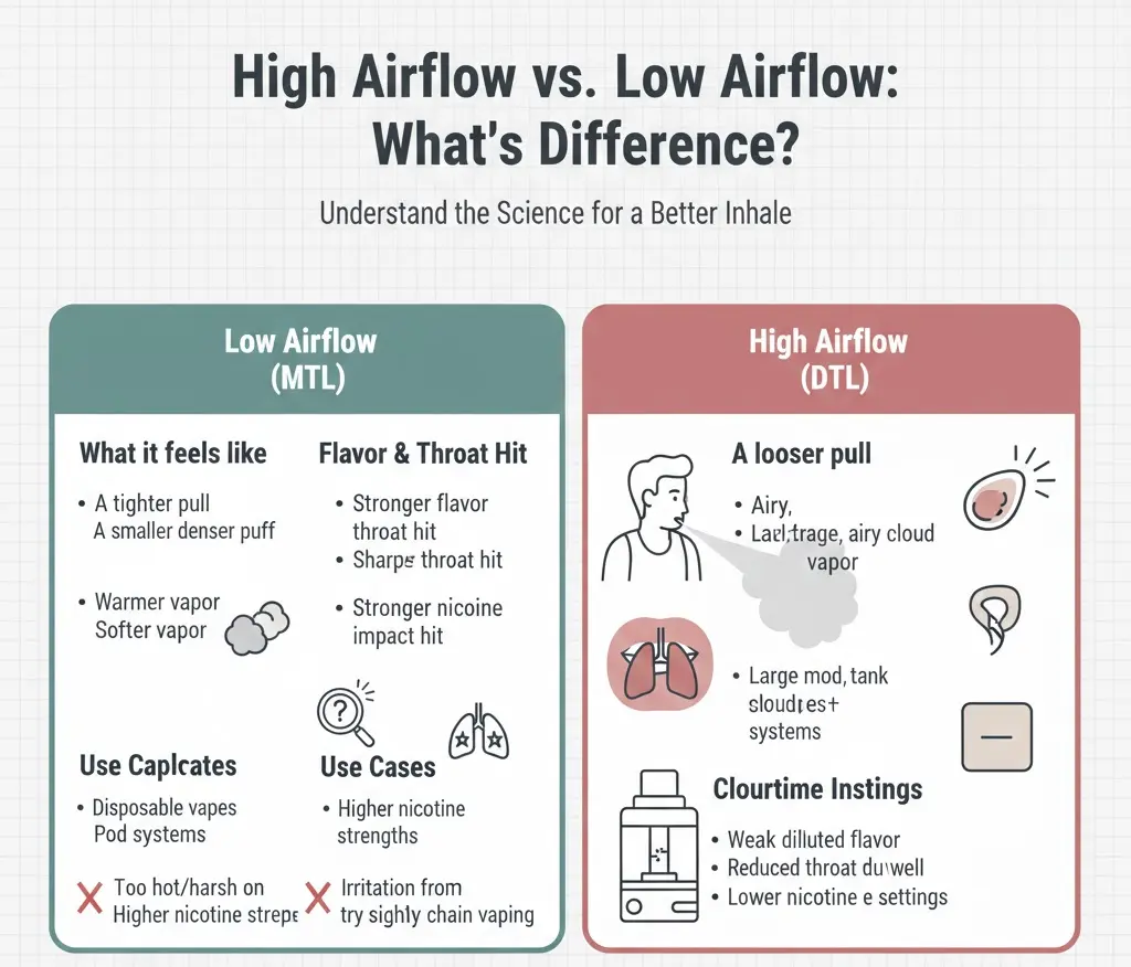 High airflow vs low airflow vape draw flavor and clouds