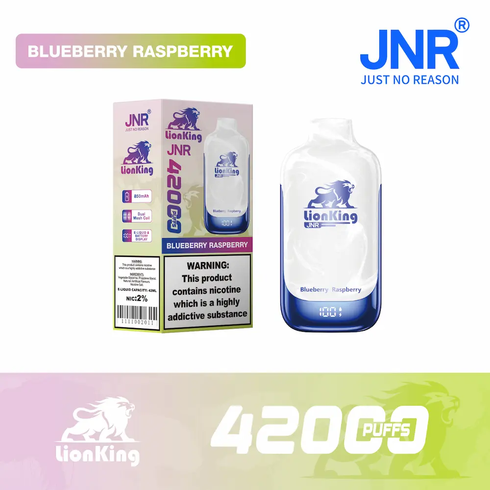 JNR Re Leone 42000 (42K) Bocconi usa e getta Vape 3 JNR Lion King 42000 42K puff monouso - gusto Mirtillo e Lampone