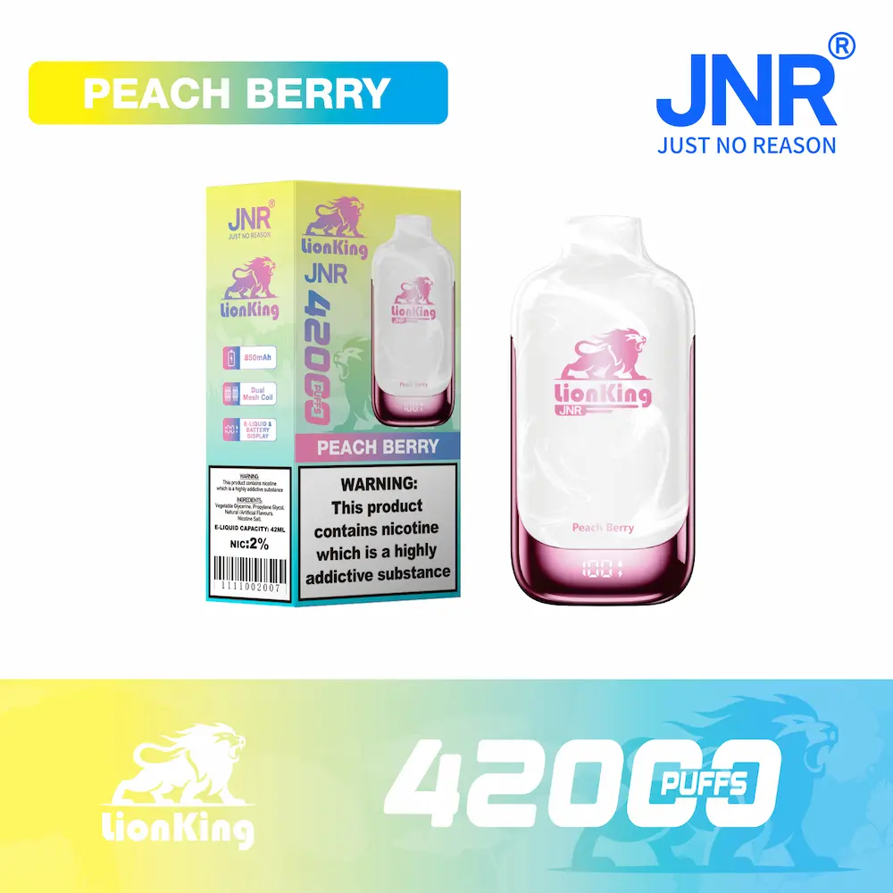 JNR Re Leone 42000 (42K) Bocconi usa e getta Vape 8 JNR Lion King 42000 42K puff usa e getta - sapore di pesca e bacche