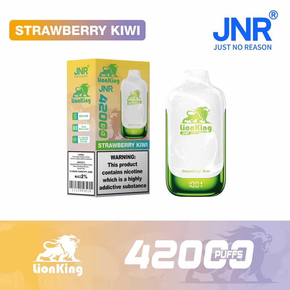 JNR Re Leone 42000 (42K) Bocconi monouso Vape 10 JNR Lion King 42000 42K puff monouso - gusto Fragola Kiwi