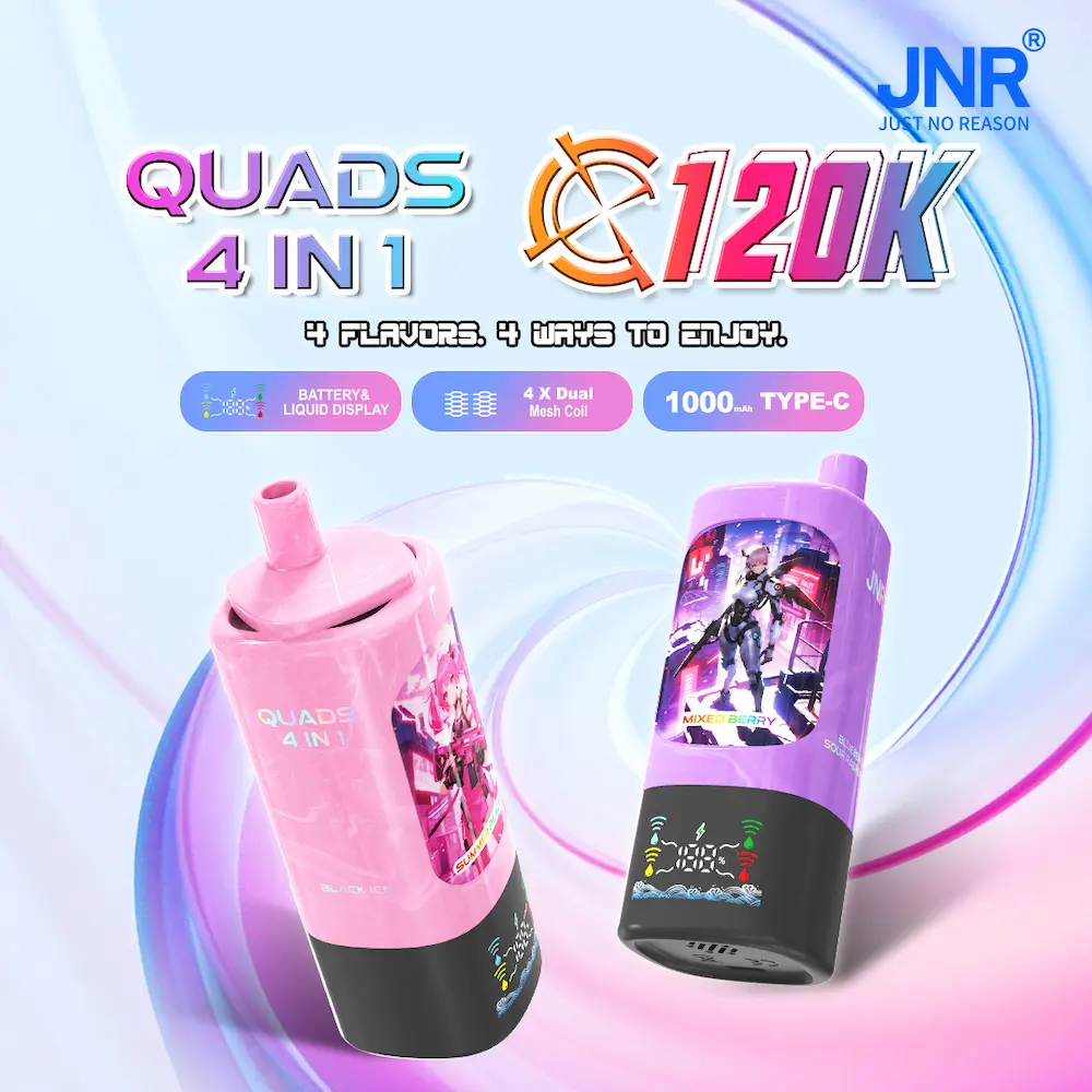 JNR Quads 4-in-1 120000 (120K) boccate monouso 1 JNR Quads 4-in-1 120K puff usa e getta immagine principale del prodotto