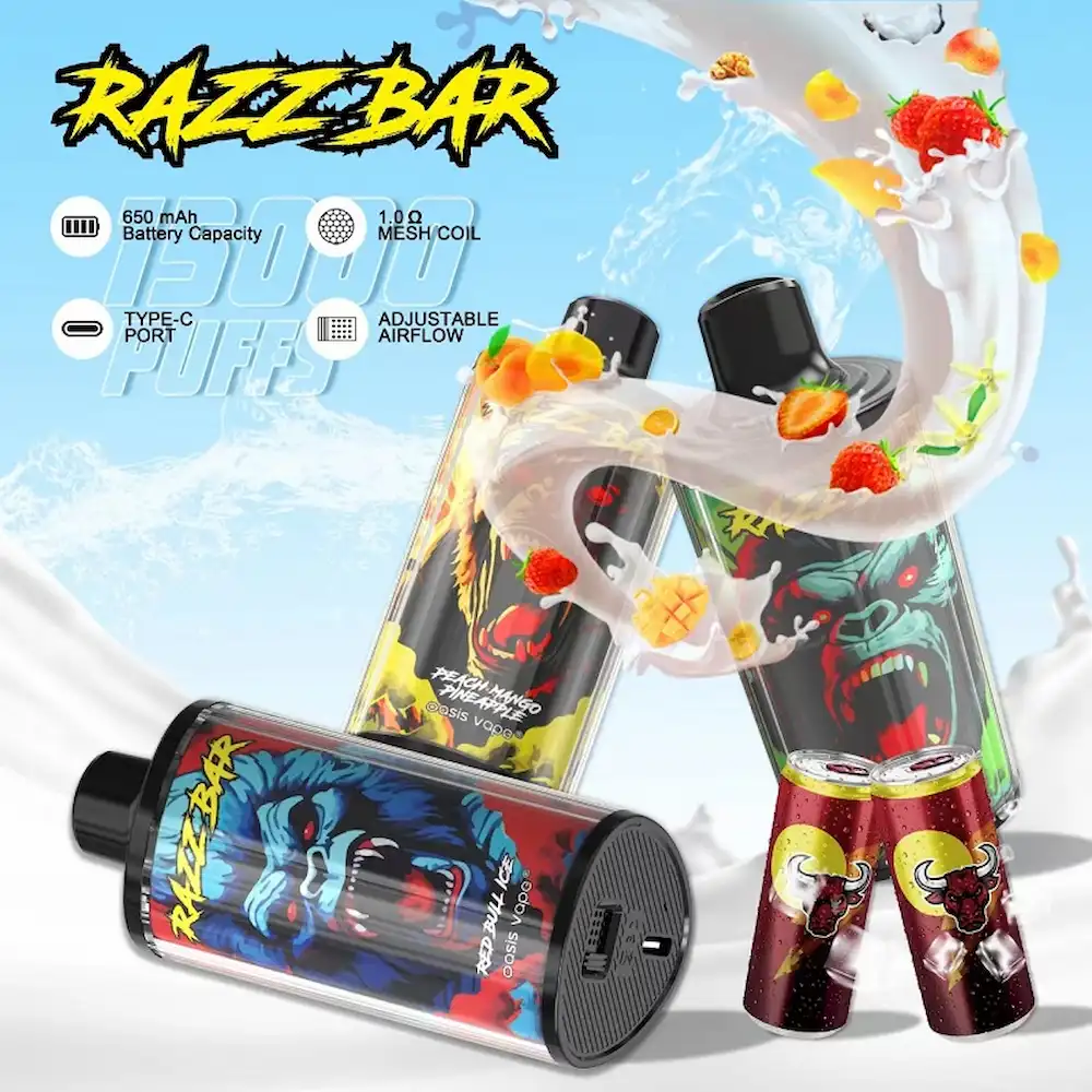 RAZZ BAR 15000 (15K) Puffs Disposable Vape 3 RAZZ BAR 15000 puffs disposable vape with adjustable airflow