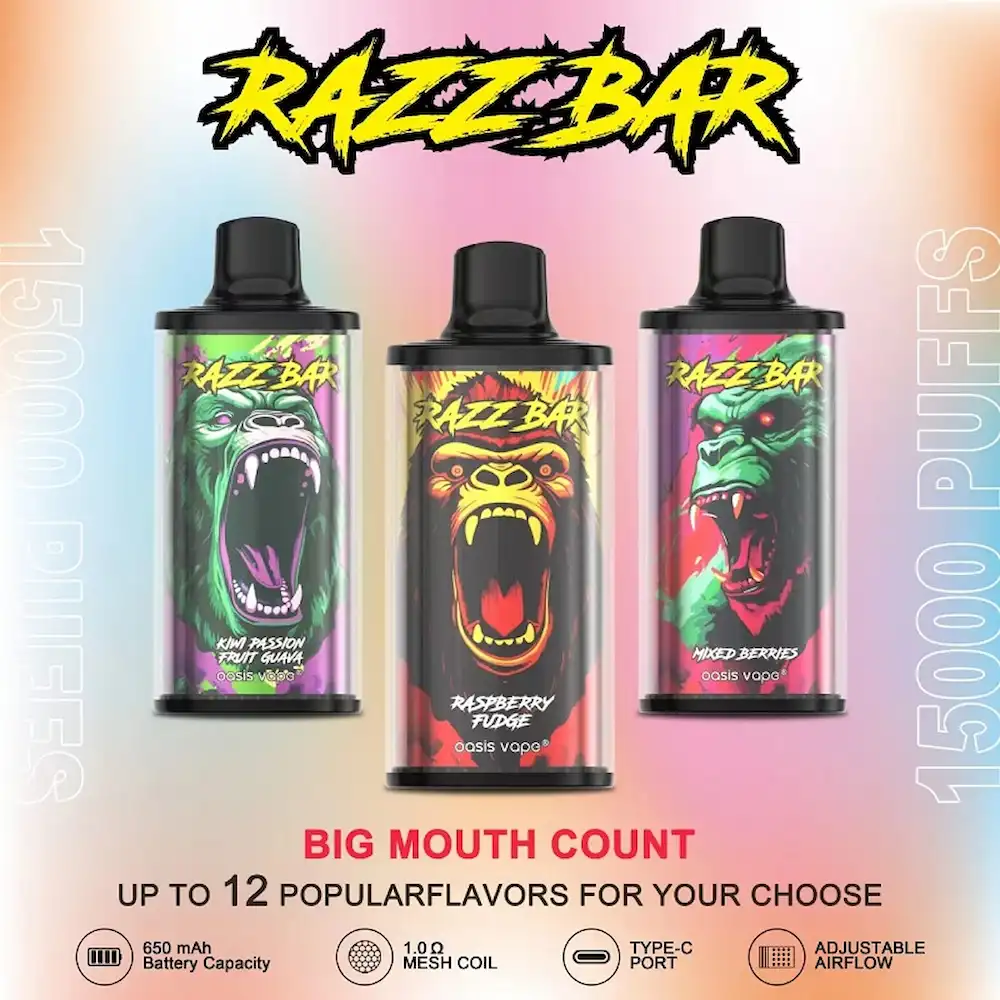 RAZZ BAR 15000 (15K) Puffs Disposable Vape 6 RAZZ BAR 15000 rechargeable disposable vape product features