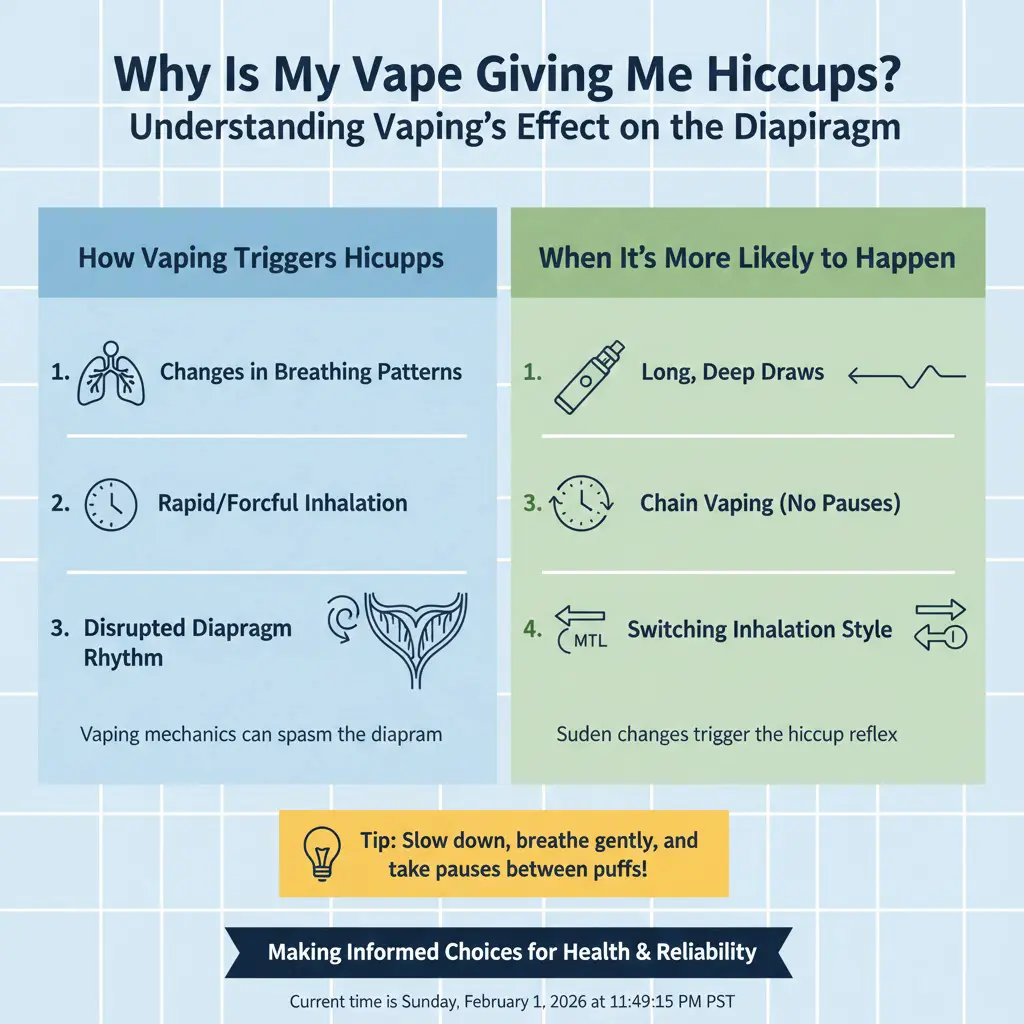 Deep inhalation vaping air swallowing hiccups trigger
